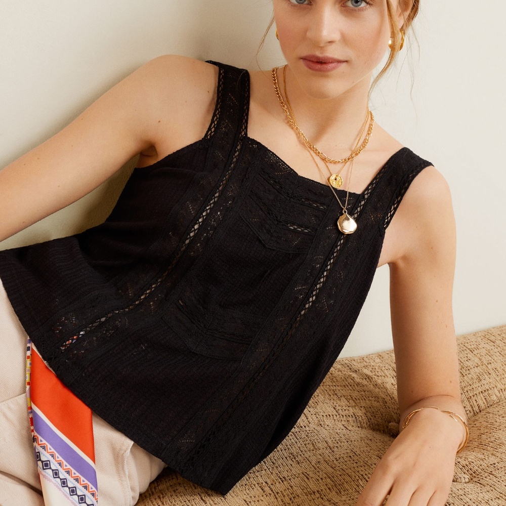 Embroidered strap top